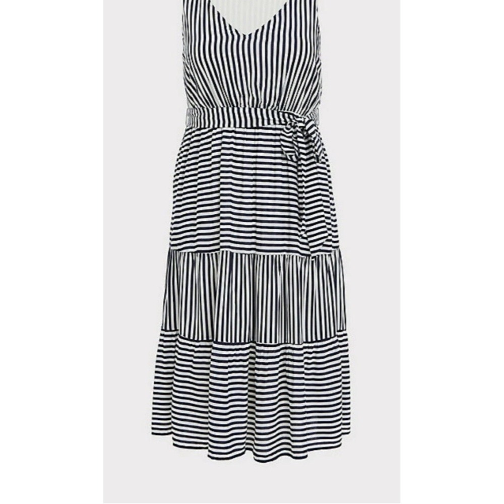 Torrid Tiered MIDI Dress 2X Navy White Stripe Challis Tie Summer Nautical Staple - Picture 4 of 15